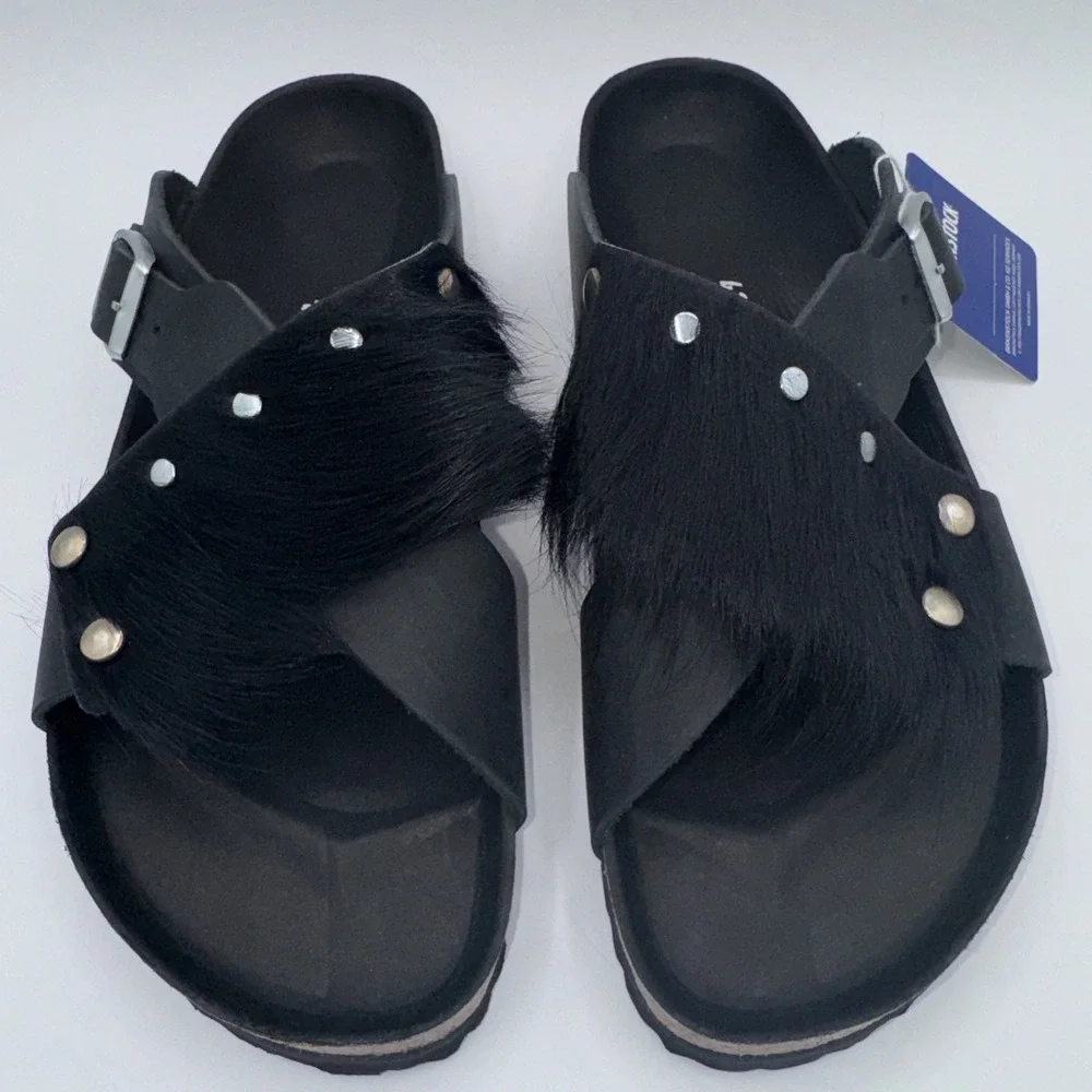 Birkenstock Guam Fur Sandals‎ Men's Size 10 EU 43 Black Leather